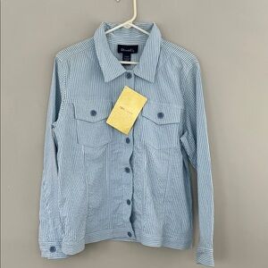 Denim&Co Light Blue and White Striped Jean Jacket